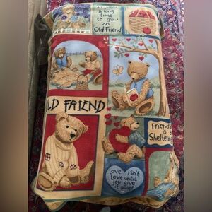 Vintage Teresa Kogut Old Friend Blue Brown Teddy Bear Fleece Throw Blanket 64x49